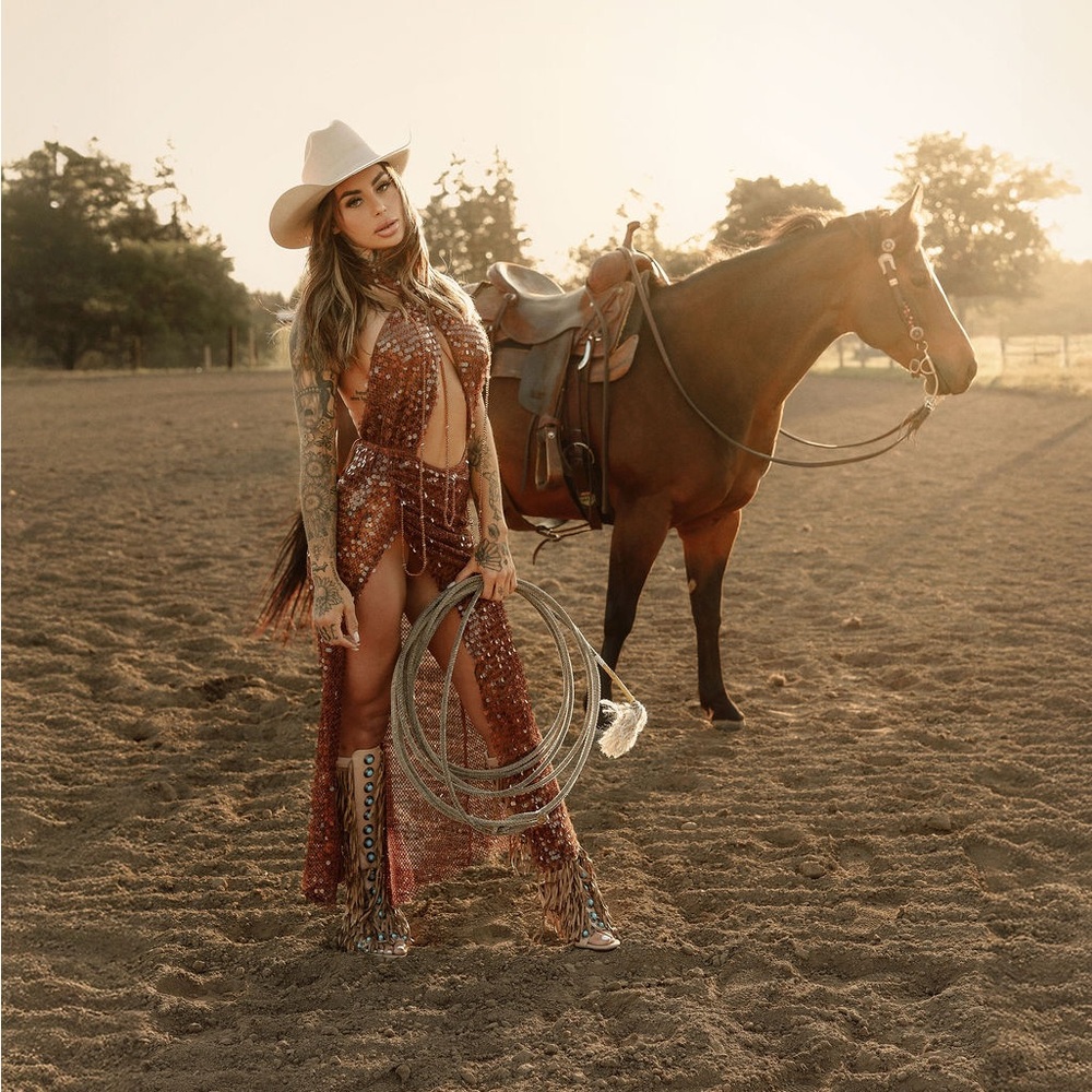 Tan Fringe and Concho Heeled Boots - Picture 3 of 9